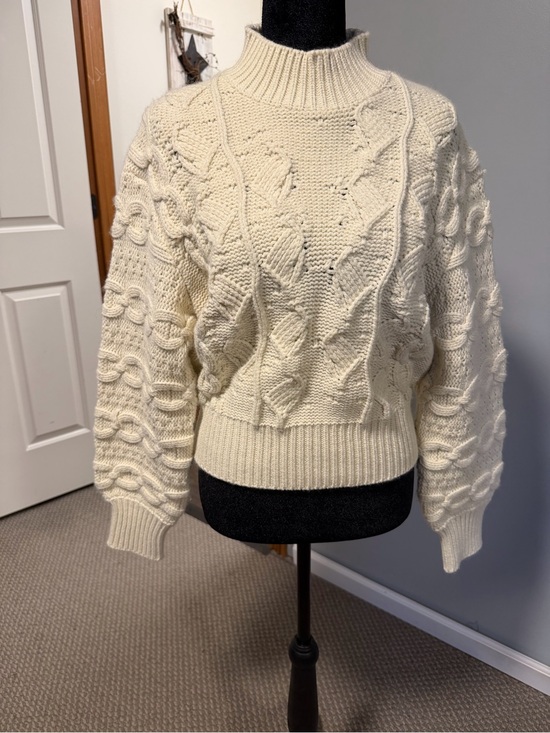 Nova Vintage Sweaters - NOVA VINTAGE Cream Cable Knit Mock Neck Sweater best for Small